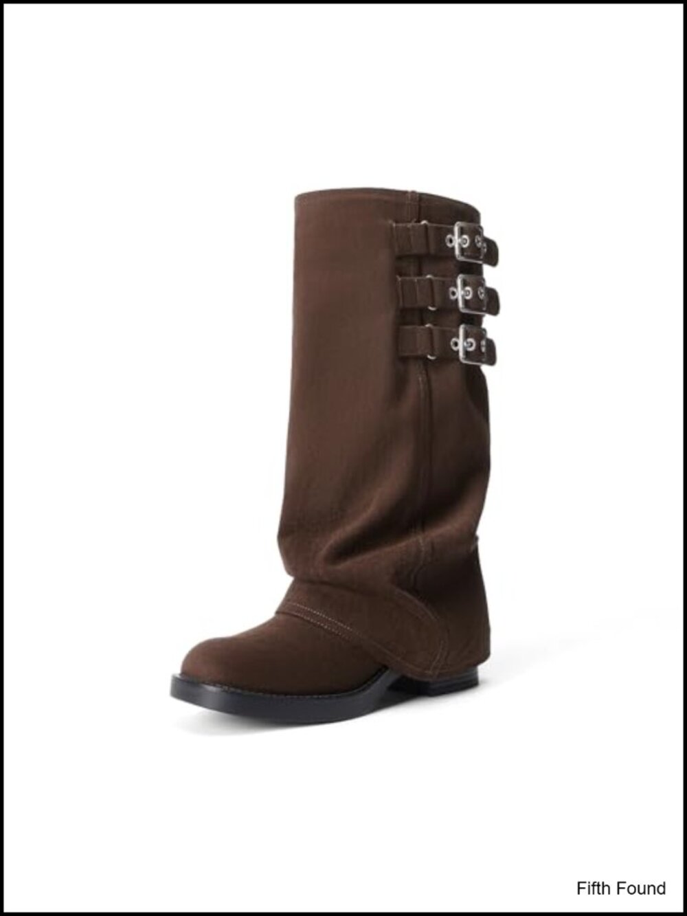 Faux Suede Fold-Over Knee High Moto Boots Square Toe Low Heel